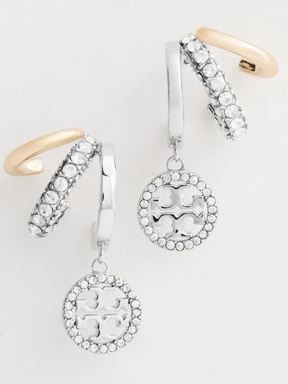 TORY BURCH ICON PAVÉ TRIPLE HOOP EARRINGS - Picture 5 of 9